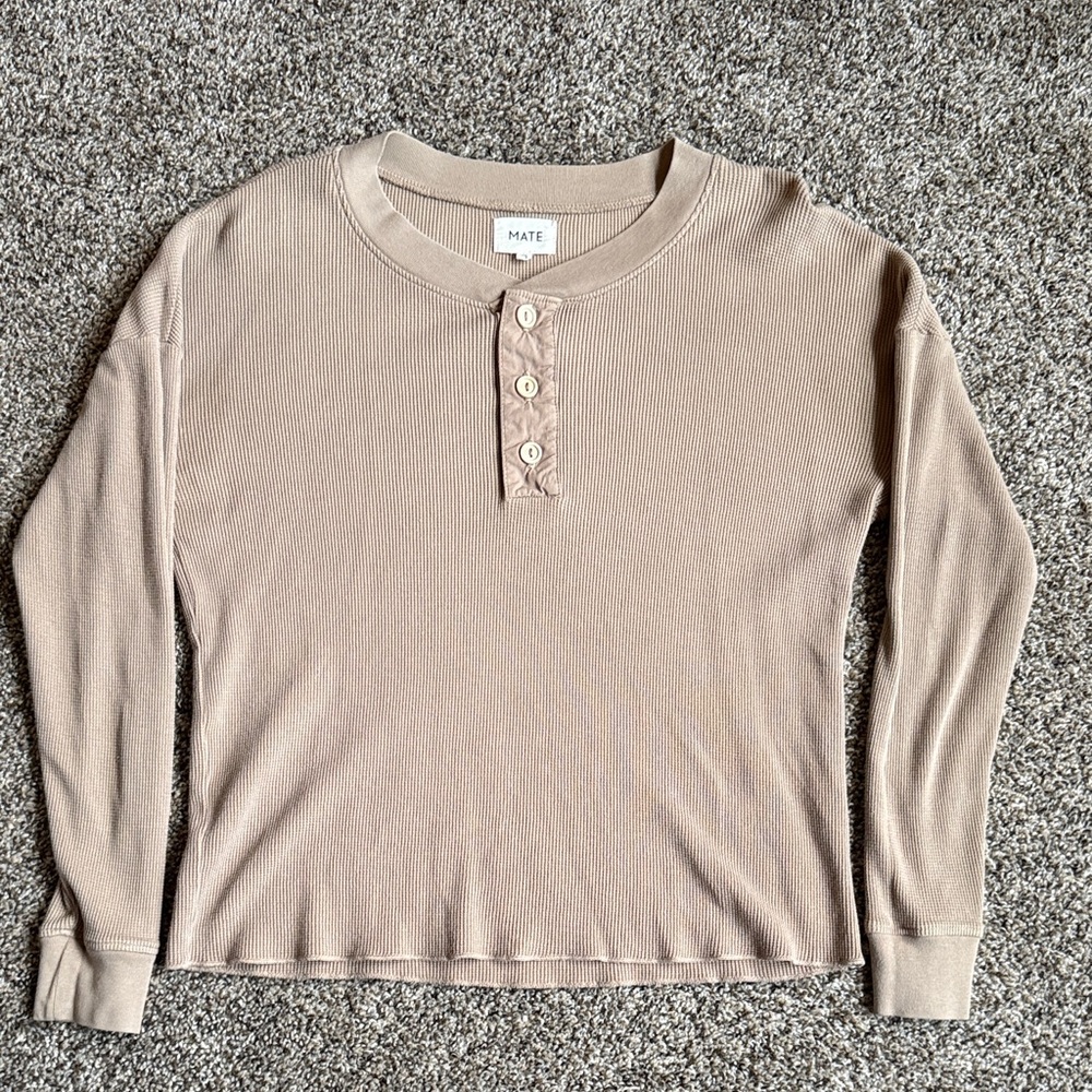 MATE the Label Beige Long Sleeve Henley